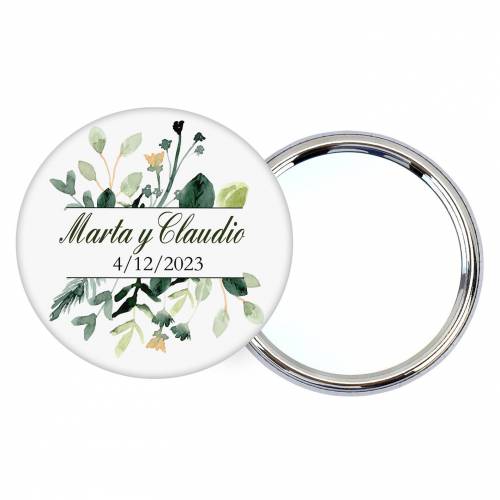 Chapa personalizada con espejo "Nature" detalles boda - Chapas Espejos Personalizados Boda
