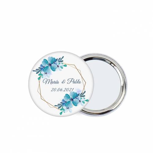 Chapa personalizada con espejo "Azul" detalles boda - Chapas Espejos Personalizados Boda