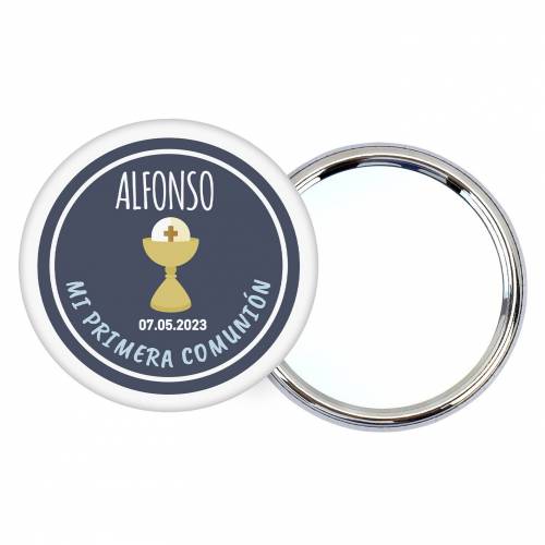 Chapa personalizada con espejo "Alonso" detalles comunión - Chapas Espejos Personalizados Comunión