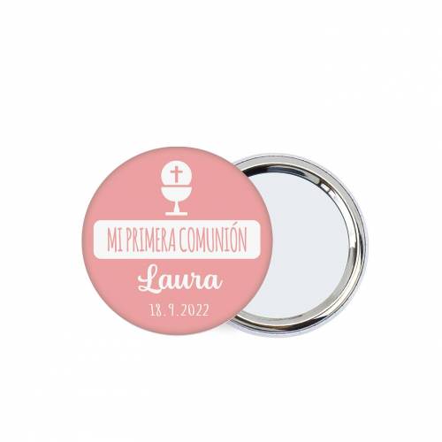 Chapa personalizada con espejo "Laura" detalles comunión - Chapas Espejos Personalizados Comunión
