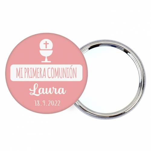 Chapa personalizada con espejo "Laura" detalles comunión - Chapas Espejos Personalizados Comunión