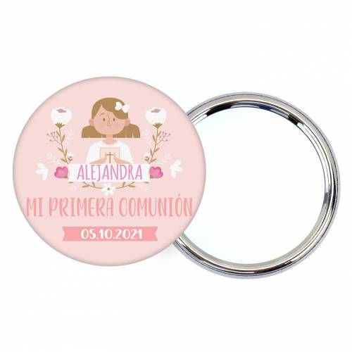 Chapa personalizada con espejo "Alejandra" detalles comunión - Chapas Espejos Personalizados Comunión