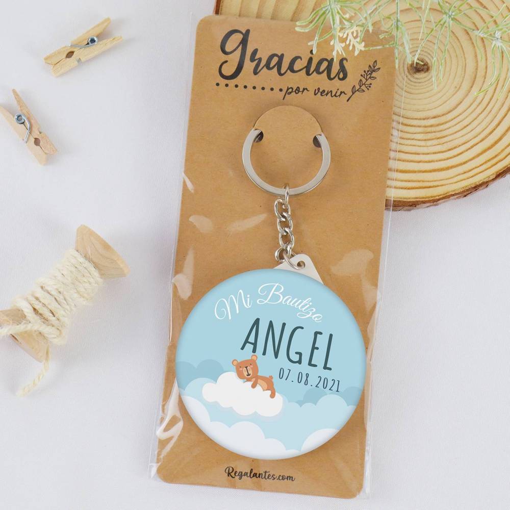 Llavero con espejo personalizado "Nube" detalles bautizo - Llaveros Espejos Personalizados Bautizo