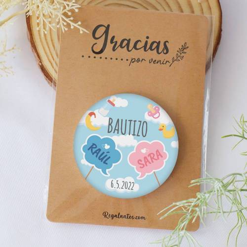 Chapa personalizada modelo Mellizos detalles bautizo