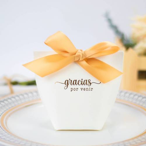 Caja de regalo pequeña para detalles “Gracias por venir” en dorado - Detalles De Boda