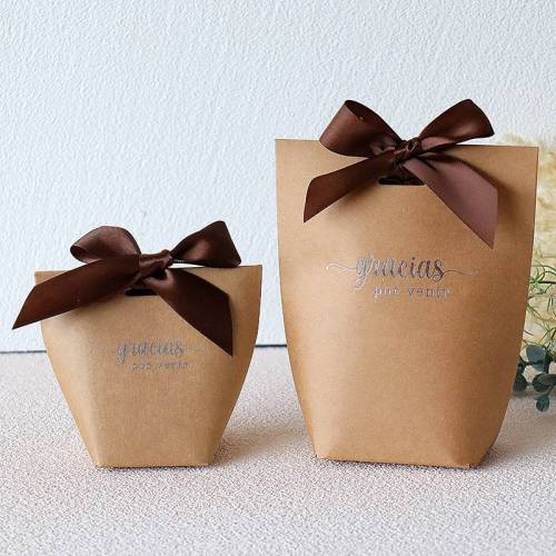Caja de regalo marrón con agradecimiento Detalle de boda - Detalles De Boda