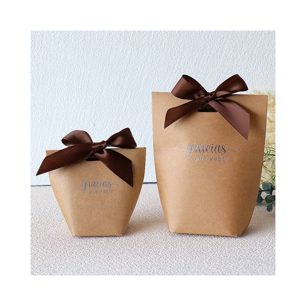 Caja de regalo marrón con agradecimiento Detalle de comunión - Detalles para comunión