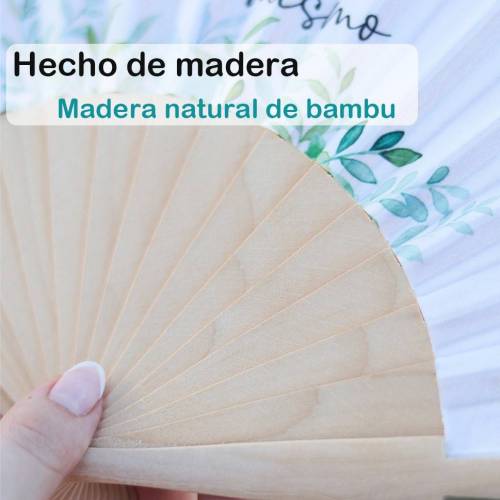 Abanico de madera natural con tela en blanco para Detalle de Boda