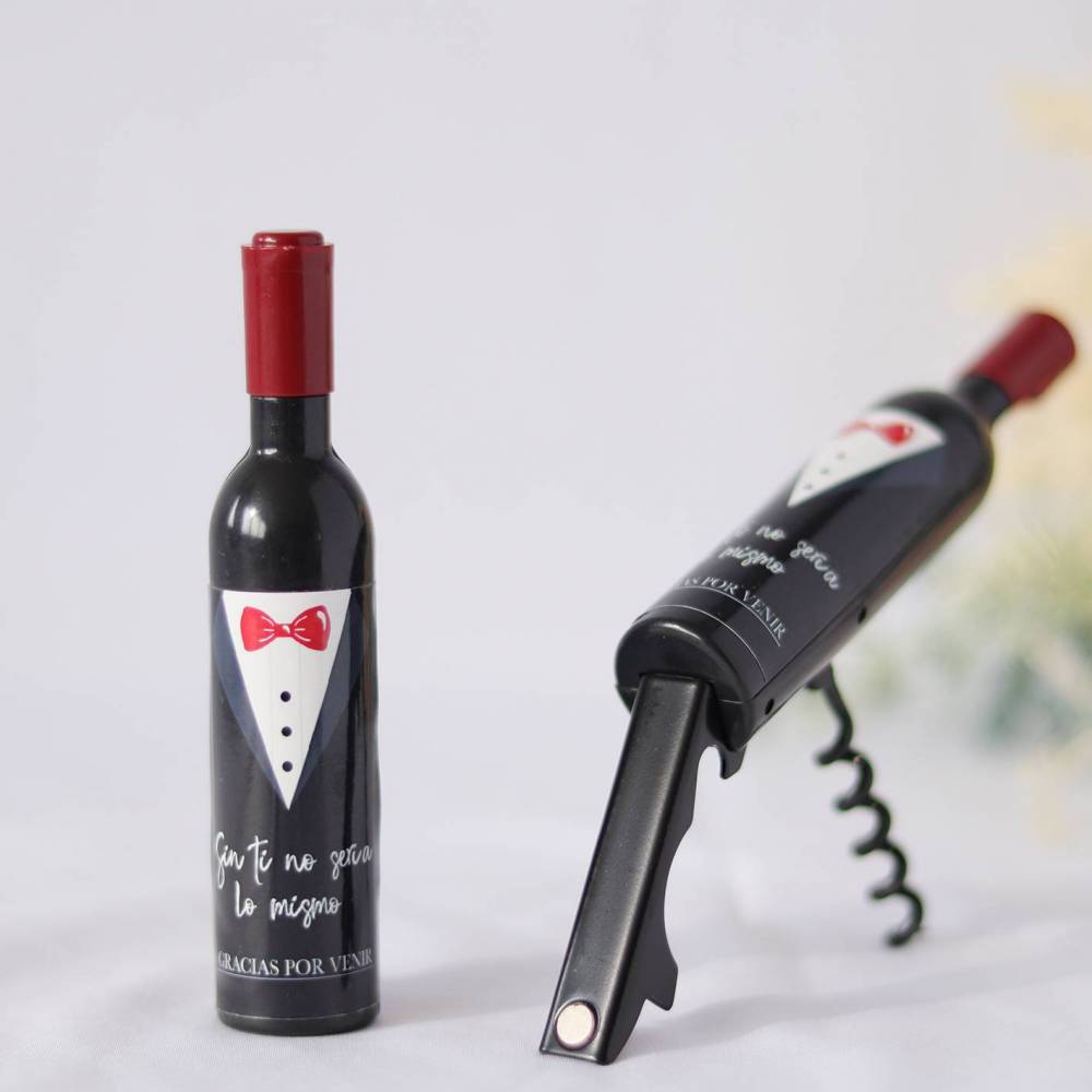Sacacorchos con etiqueta de esmoquin - Abrebotellas