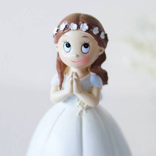Figura tarta de comunión Niña con vestido pomposo y rezando - Figuras Tarta Comunión